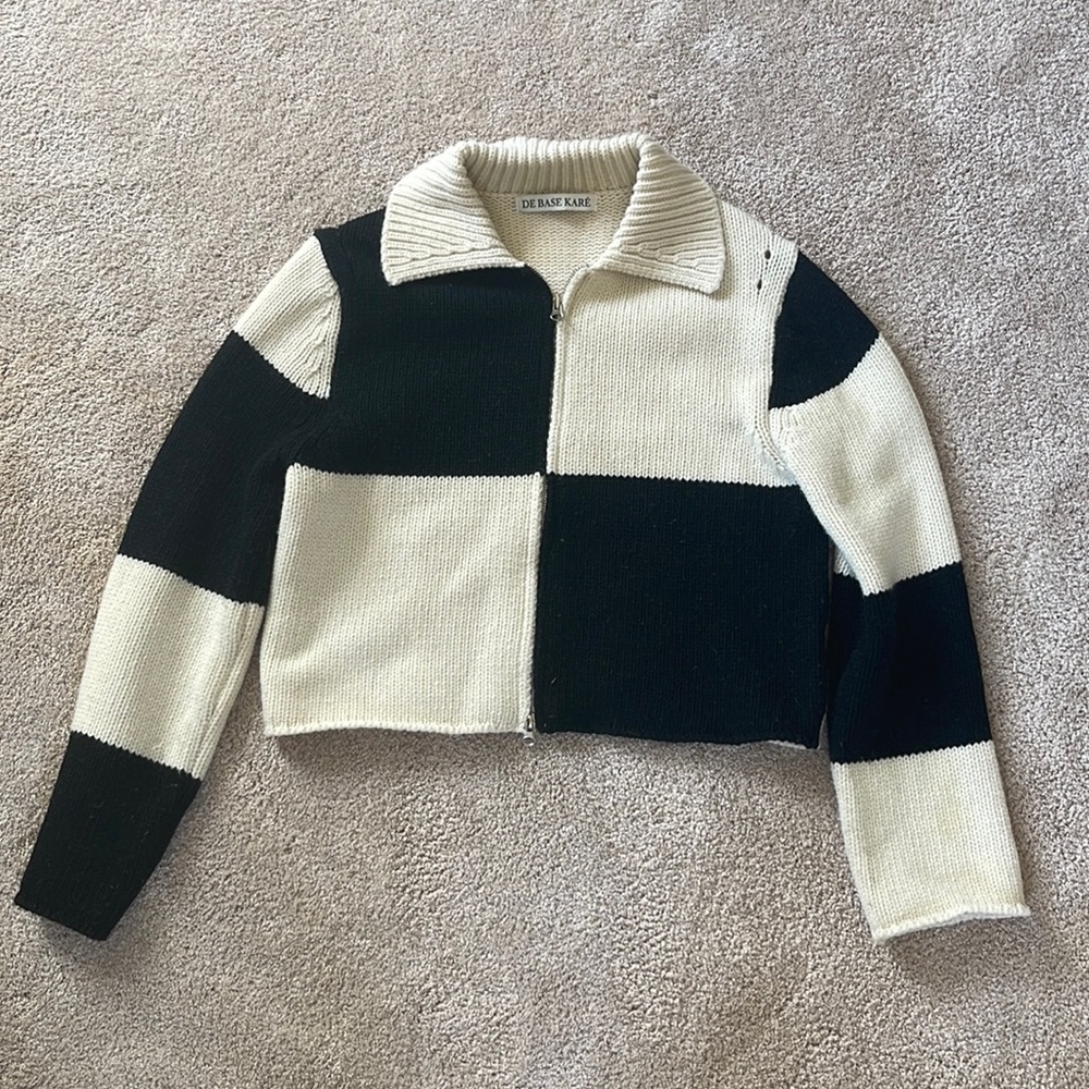 Source Unknown Checkered Knit Jacket